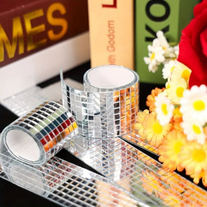 BUFFER®1 Metre Uzunluğunda Gümüş Renk Aynalı Mozaik Taşlı Dekor Bandı 4 cm x 1 mt