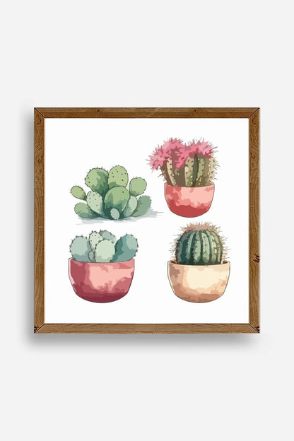 Kaktüs Ahşap Çerçeveli Tablo 42 x 42
