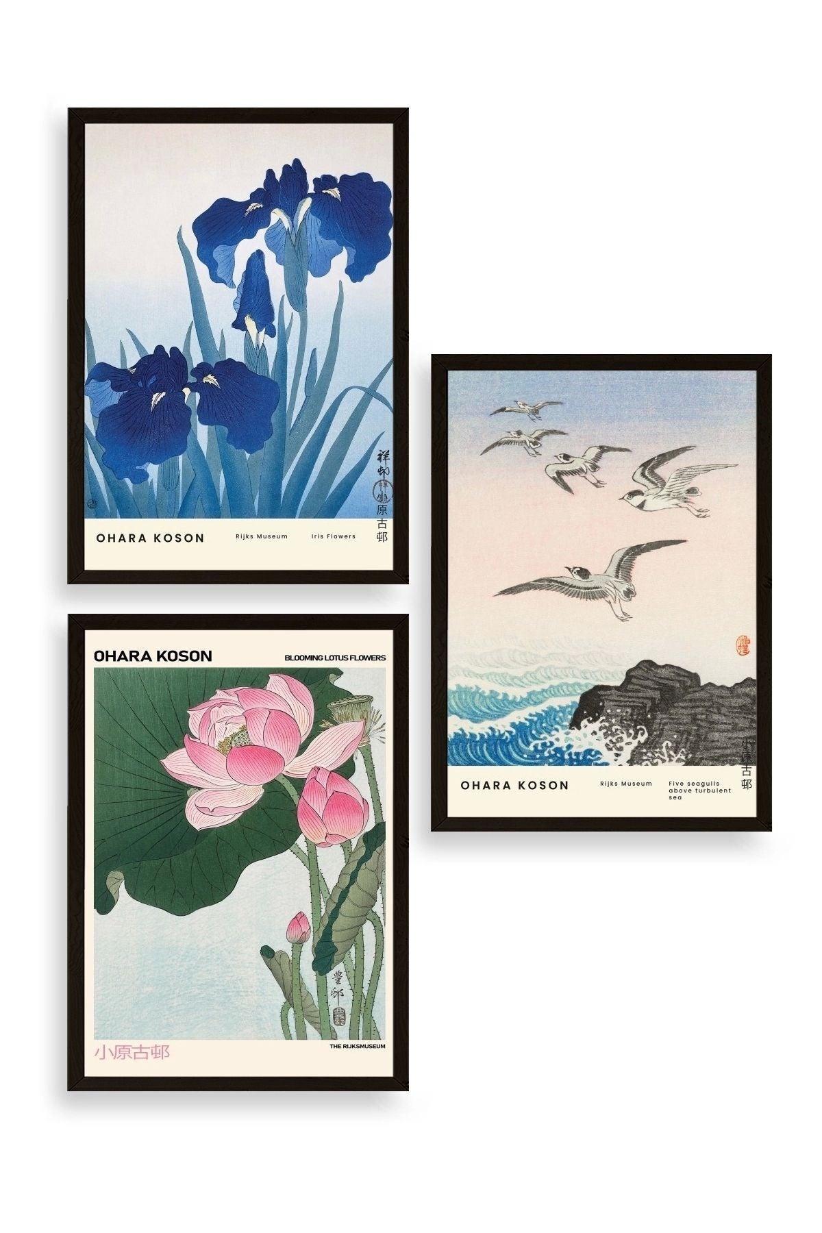 Vazodaki Çiçekler Üçlü Ahşap Çerçeveli Tablo 50 x 70