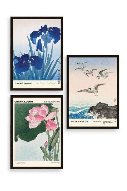 Vazodaki Çiçekler Üçlü Ahşap Çerçeveli Tablo 50 x 70