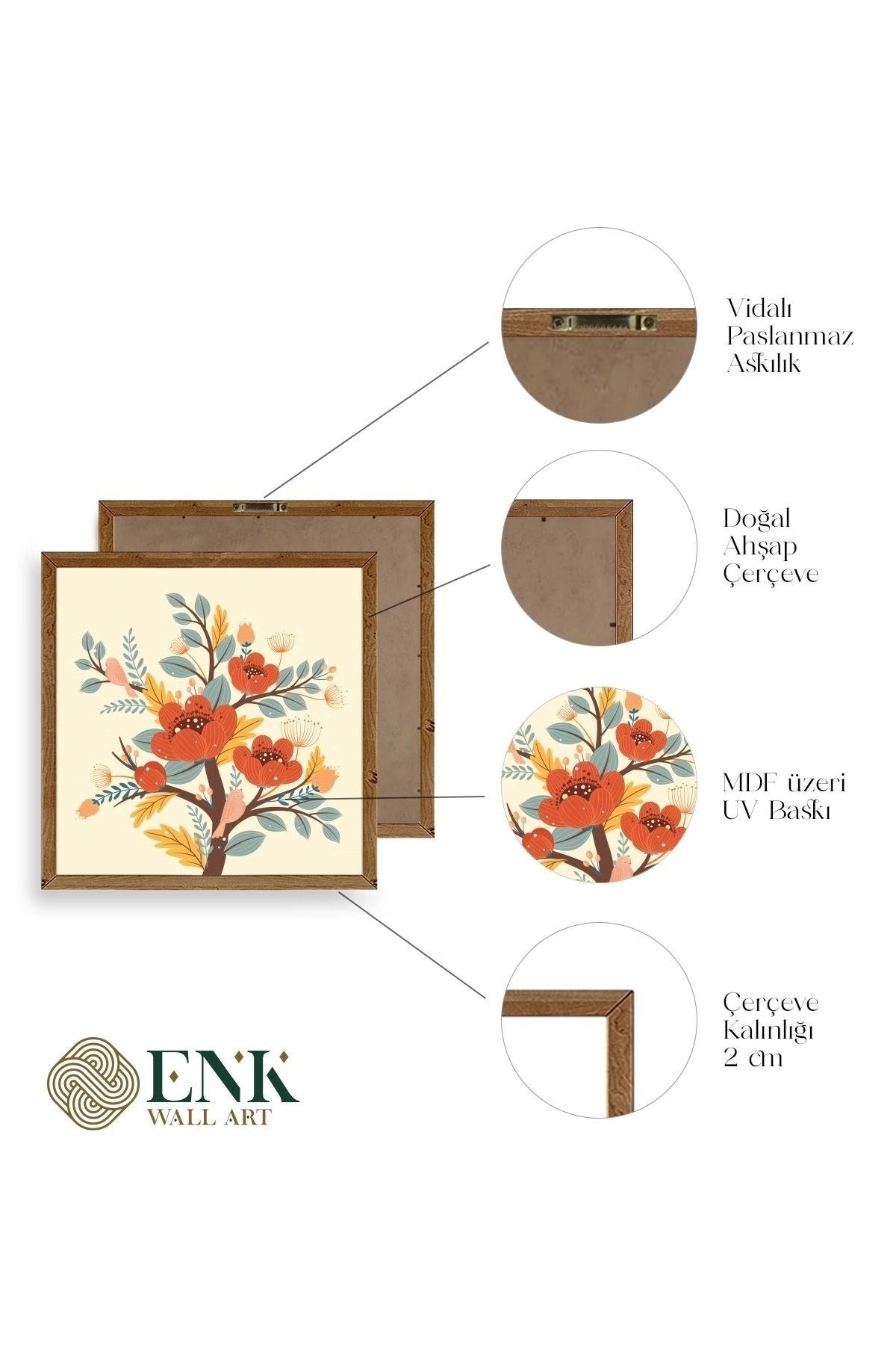 Çiçek Ahşap Çerçeveli Tablo 50 x 50