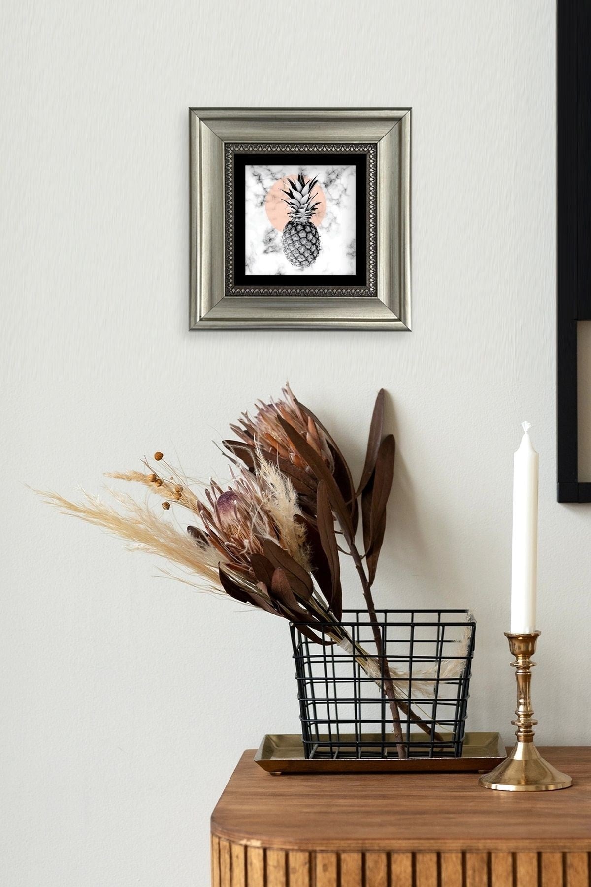 Ananas Çerçeveli Taş Tablo 20 cm