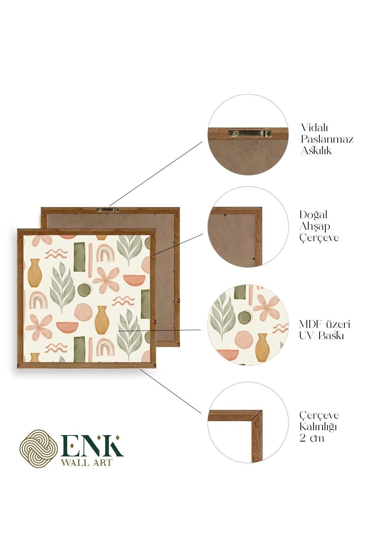 Yaprak Ahşap Çerçeveli Tablo 42 x 42