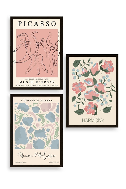 Ünlü Tablolar Üçlü Ahşap Çerçeveli Tablo 40 x 60