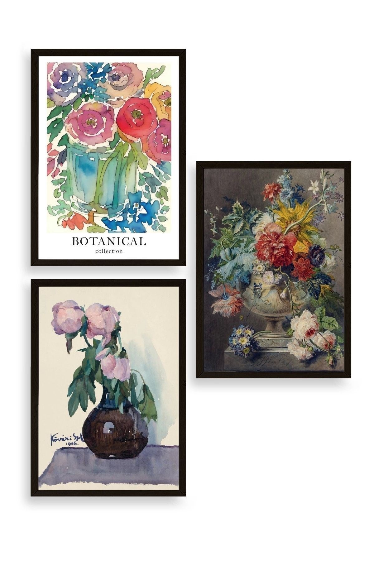 Çiçek Üçlü Ahşap Çerçeveli Tablo 30 x 40