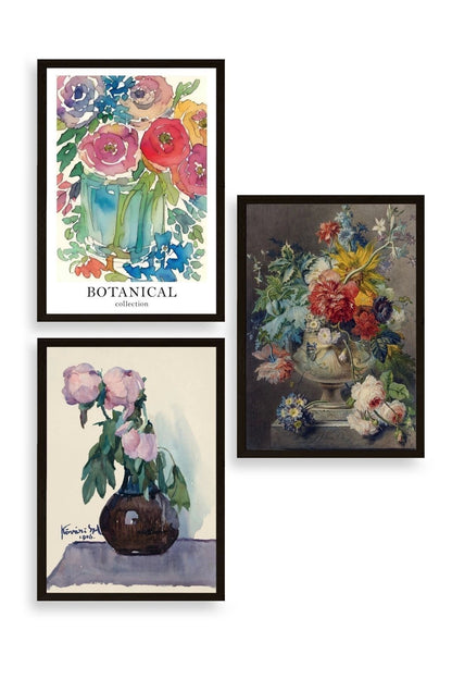 Çiçek Üçlü Ahşap Çerçeveli Tablo 30 x 40