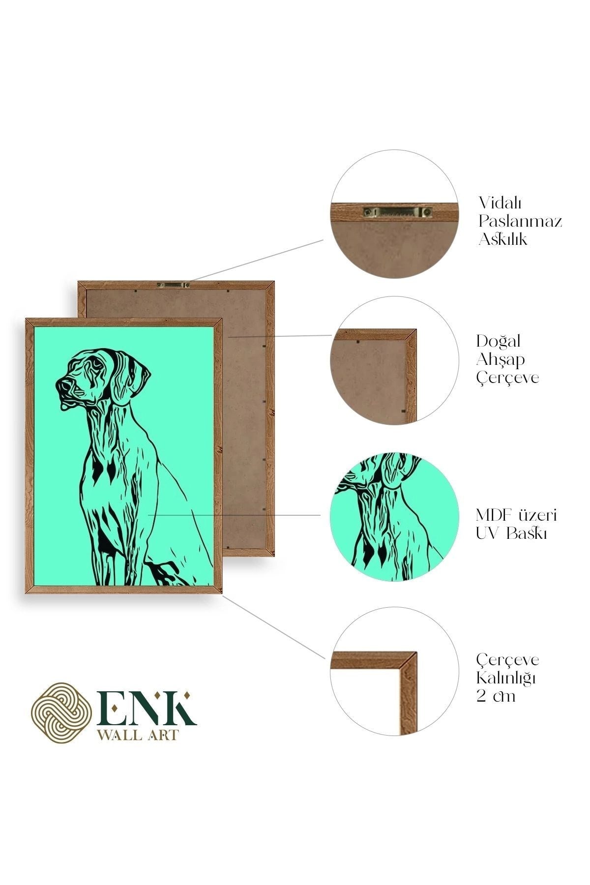 Köpek Ahşap Çerçeveli Tablo 30 x 42