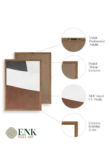 Soyut Üçlü Ahşap Çerçeveli Tablo 50 x 70