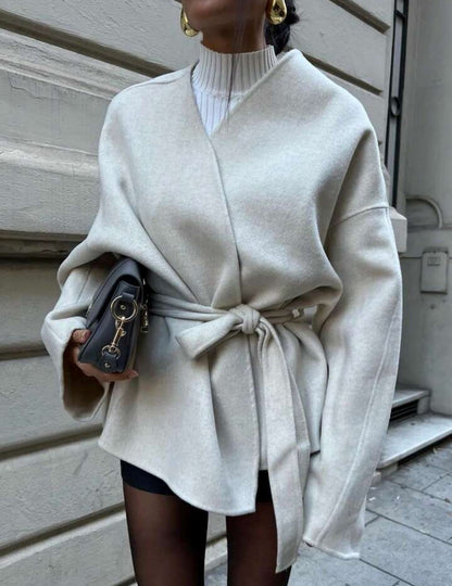 Bağlama Detaylı Rahat Kalıp Kaşmir Hırka/Ceket
