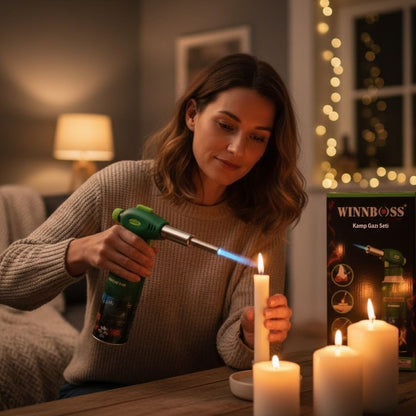 BUFFER® Outdoor Kamp, Piknik ve Tamir İşleri İçin Kamp Gazı Seti – Taşınabilir Pürmüz Alev Tabancası ve Yüksek Performanslı Gaz Kartuşu