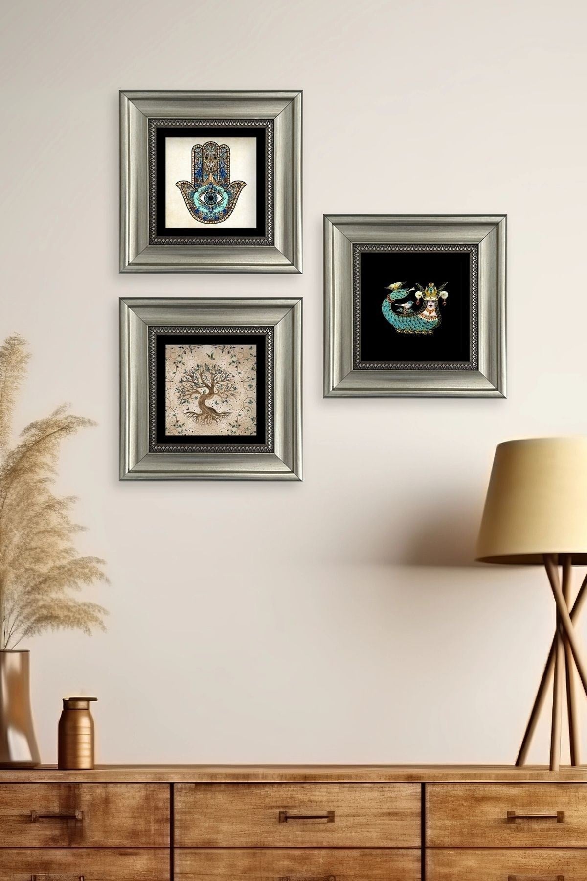 Mistik 3 lü Set Çerçeveli Taş Tablo 20 cm