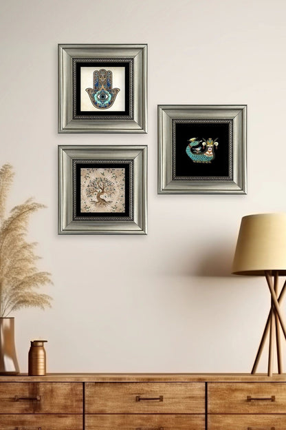 Mistik 3 lü Set Çerçeveli Taş Tablo 20 cm