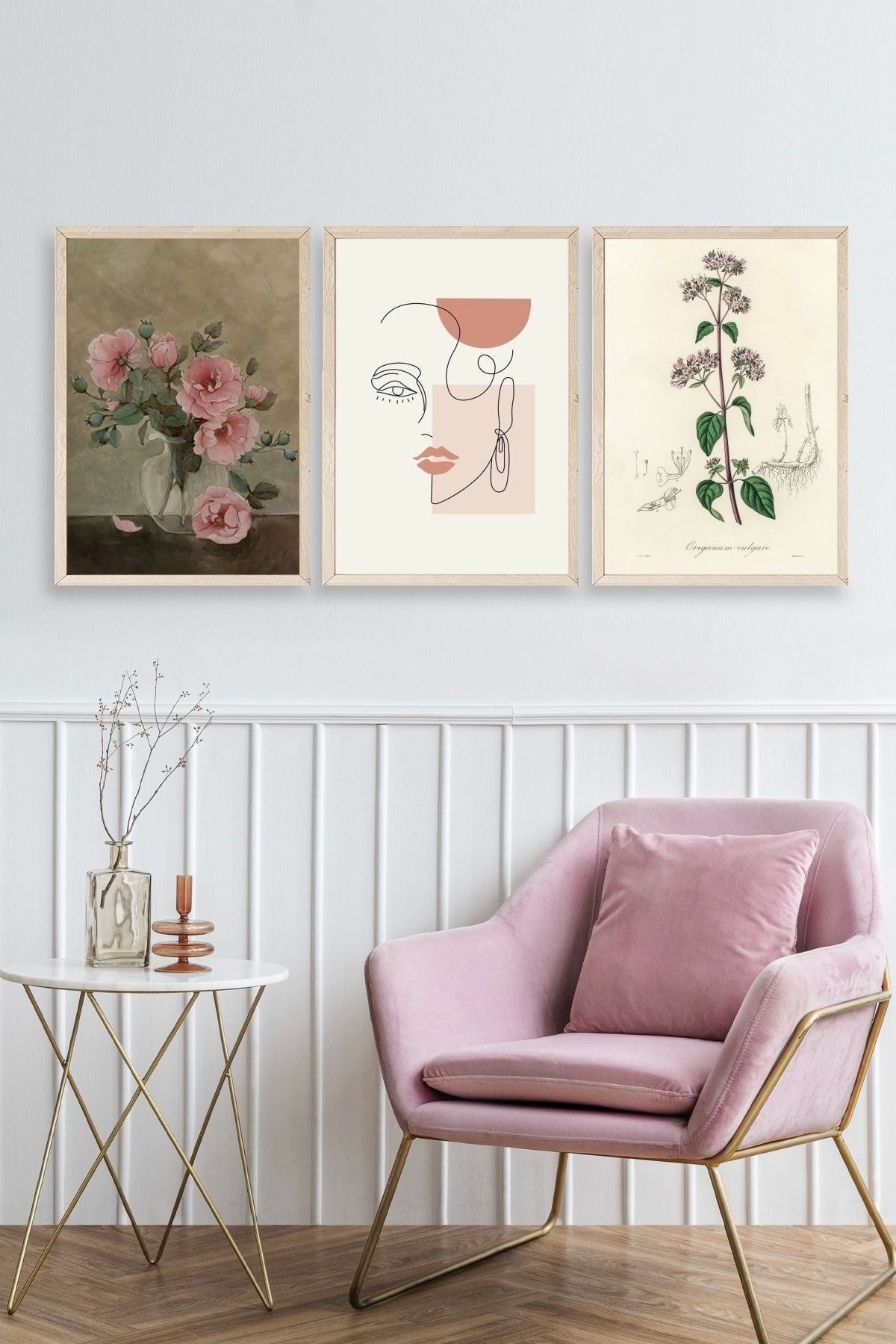 Çiçek Üçlü Ahşap Çerçeveli Tablo 23 x 30