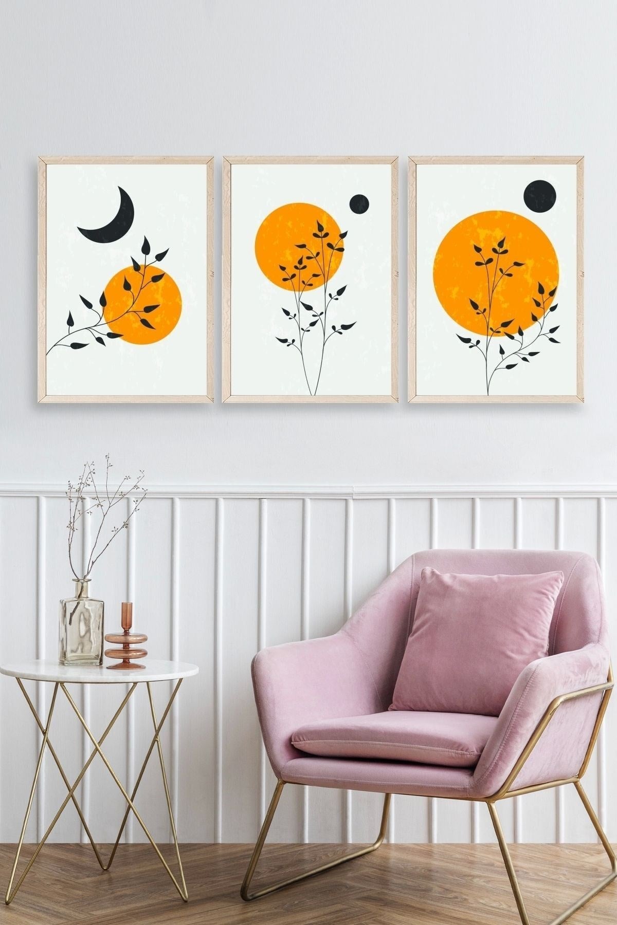 Manzara Üçlü Ahşap Çerçeveli Tablo 50 x 70