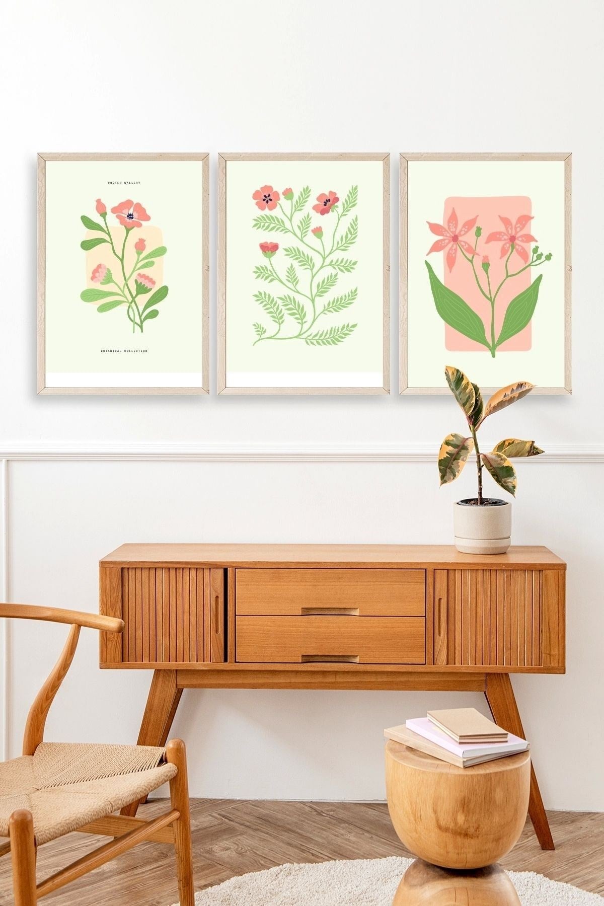 Botanik Üçlü Ahşap Çerçeveli Tablo 23 x 30