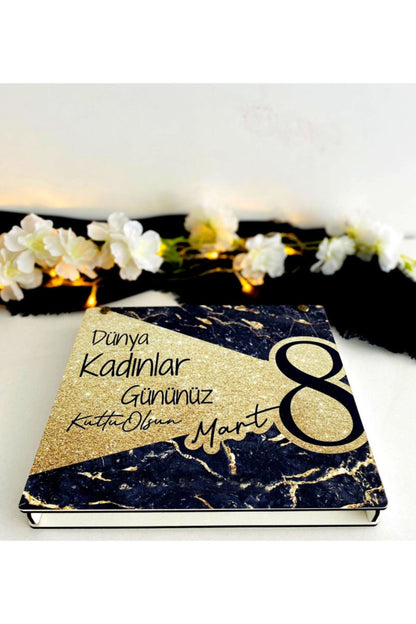 Kadınlar Günü Ahşap Kutulu Ahşap Defter Kalem Seti