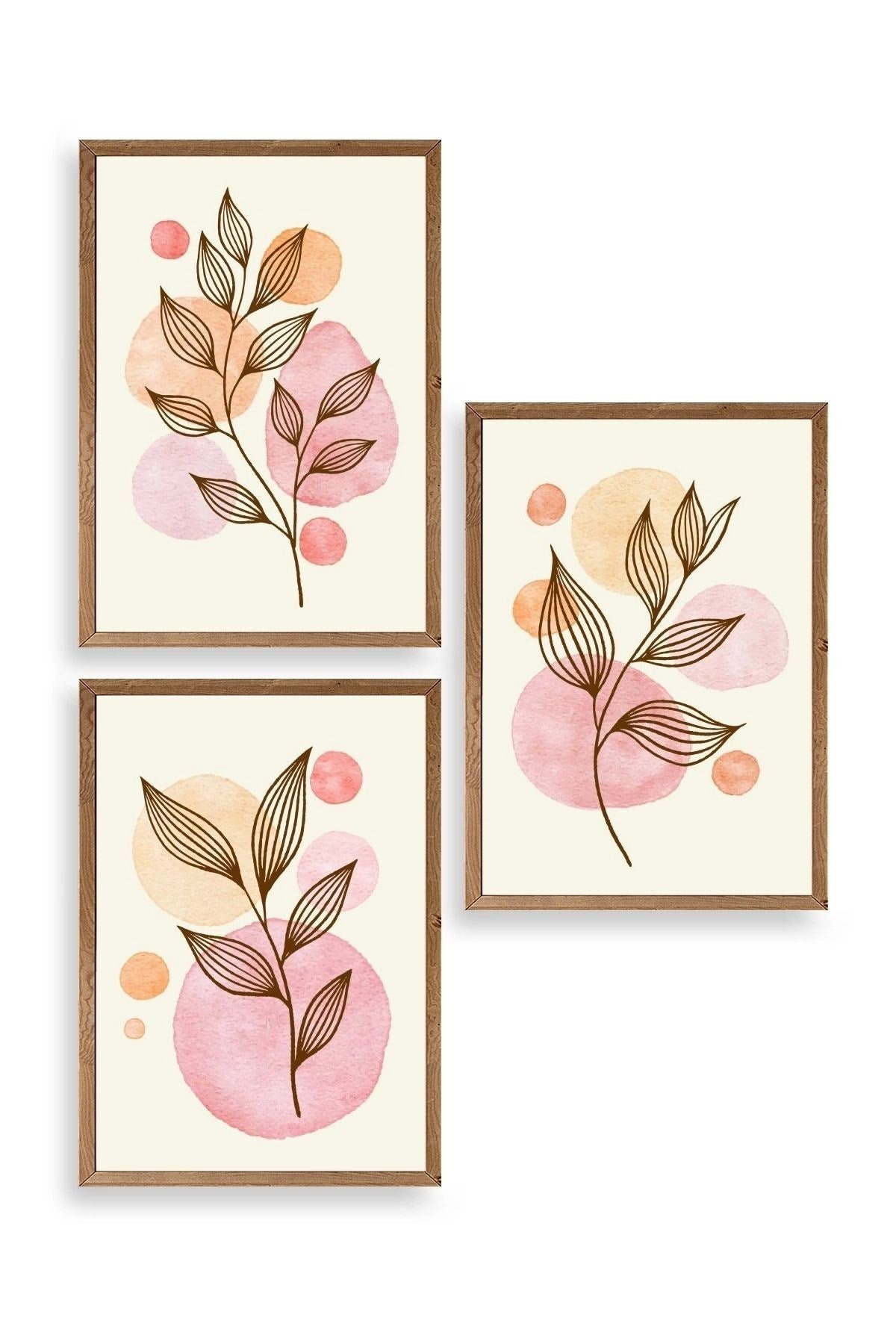 Çiçek Desenli Üçlü Ahşap Çerçeveli Tablo 50 x 70