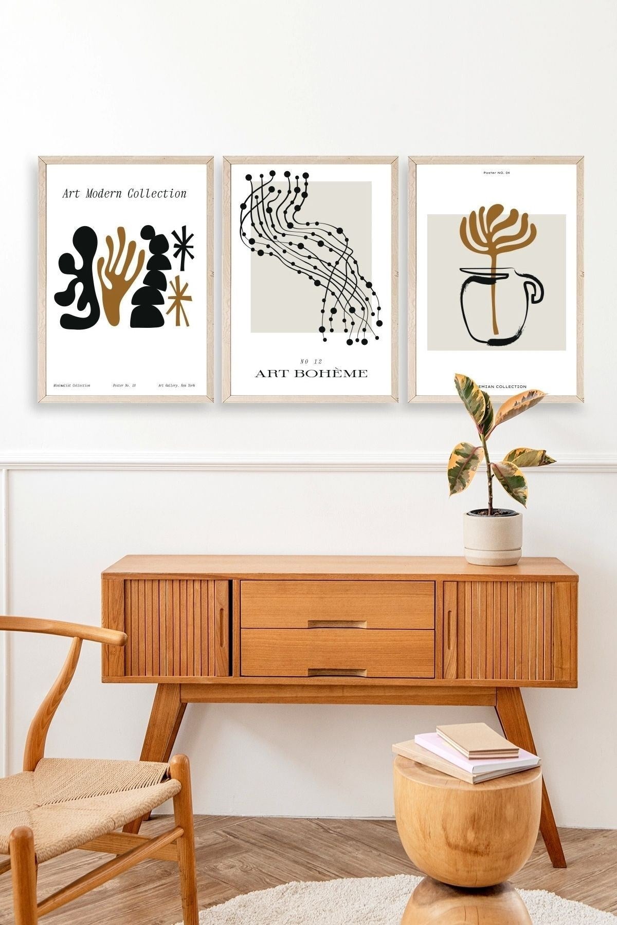 Modern Üçlü Ahşap Çerçeveli Tablo 50 x 70