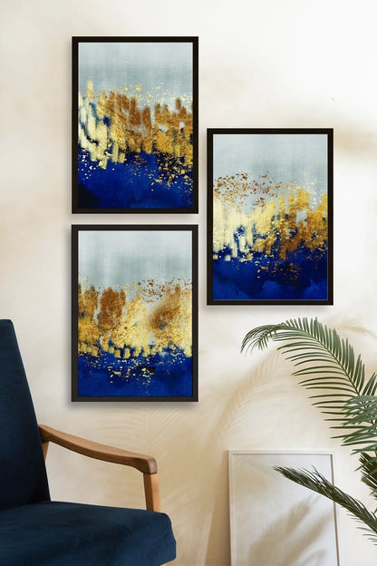 Soyut Üçlü Ahşap Çerçeveli Tablo 50 x 70