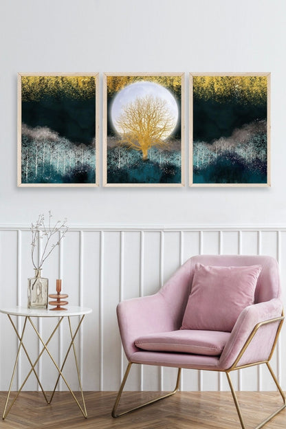 Manzara Üçlü Ahşap Çerçeveli Tablo 23 x 30