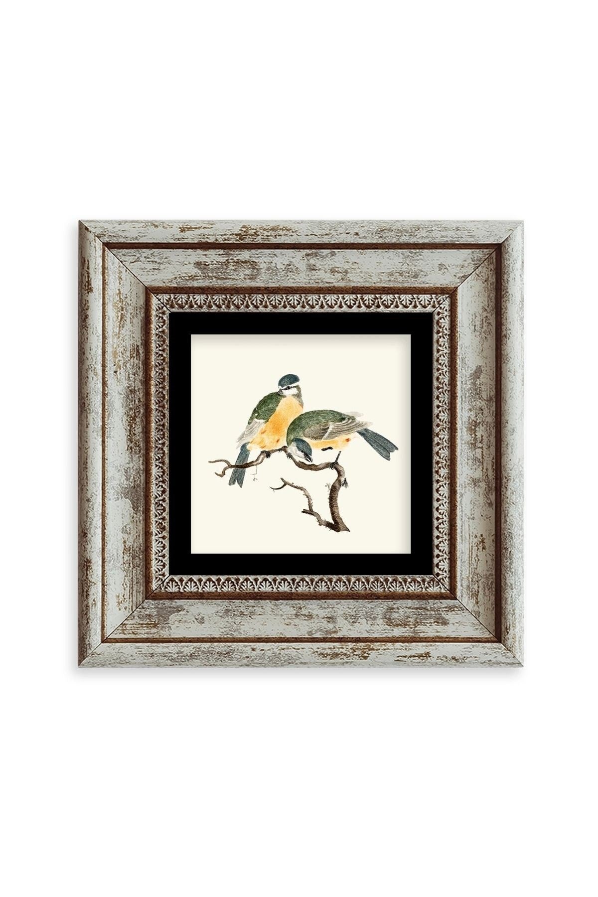 Dalda İki Kuş Çerçeveli Taş Tablo 20 cm