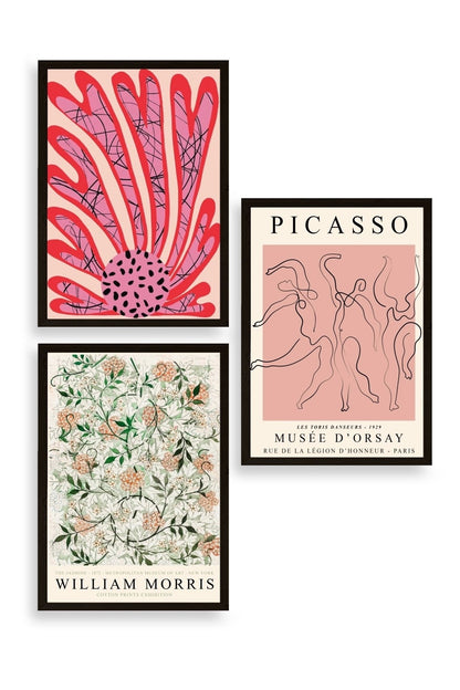 Ünlü Tablolar Üçlü Ahşap Çerçeveli Tablo 40 x 60