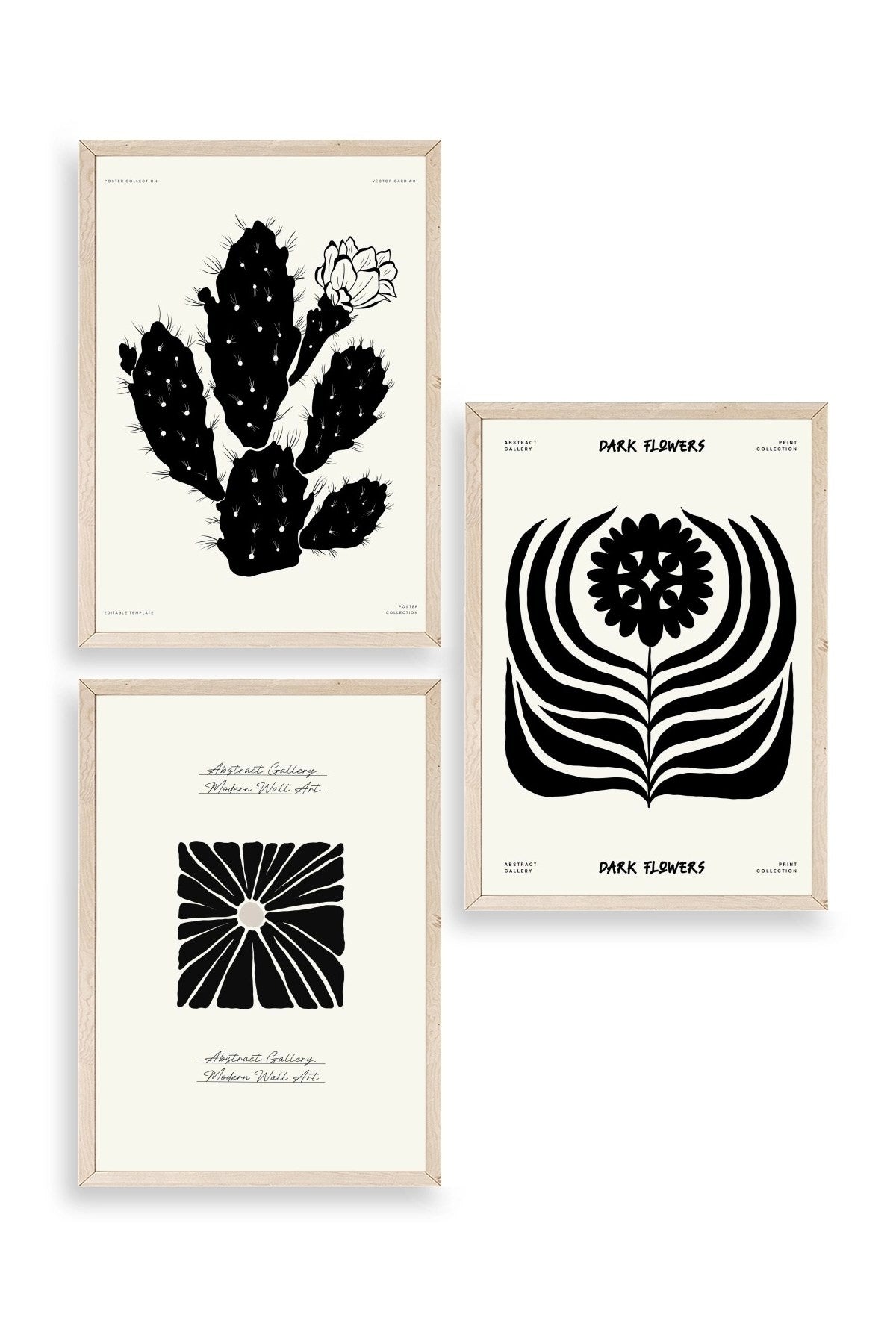 Modern Üçlü Ahşap Çerçeveli Tablo 40 x 60