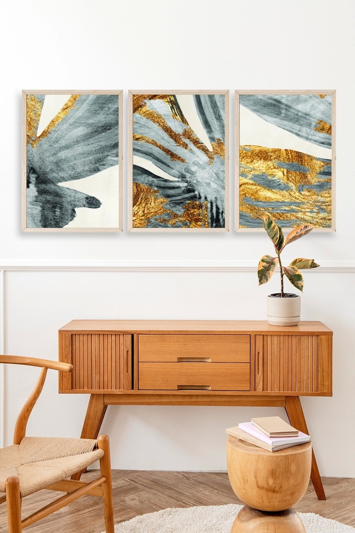 Manzara Üçlü Ahşap Çerçeveli Tablo 30 x 42