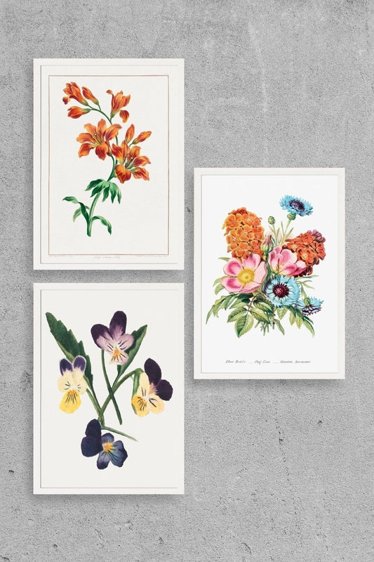 Çiçek Üçlü Ahşap Çerçeveli Tablo 40 x 60