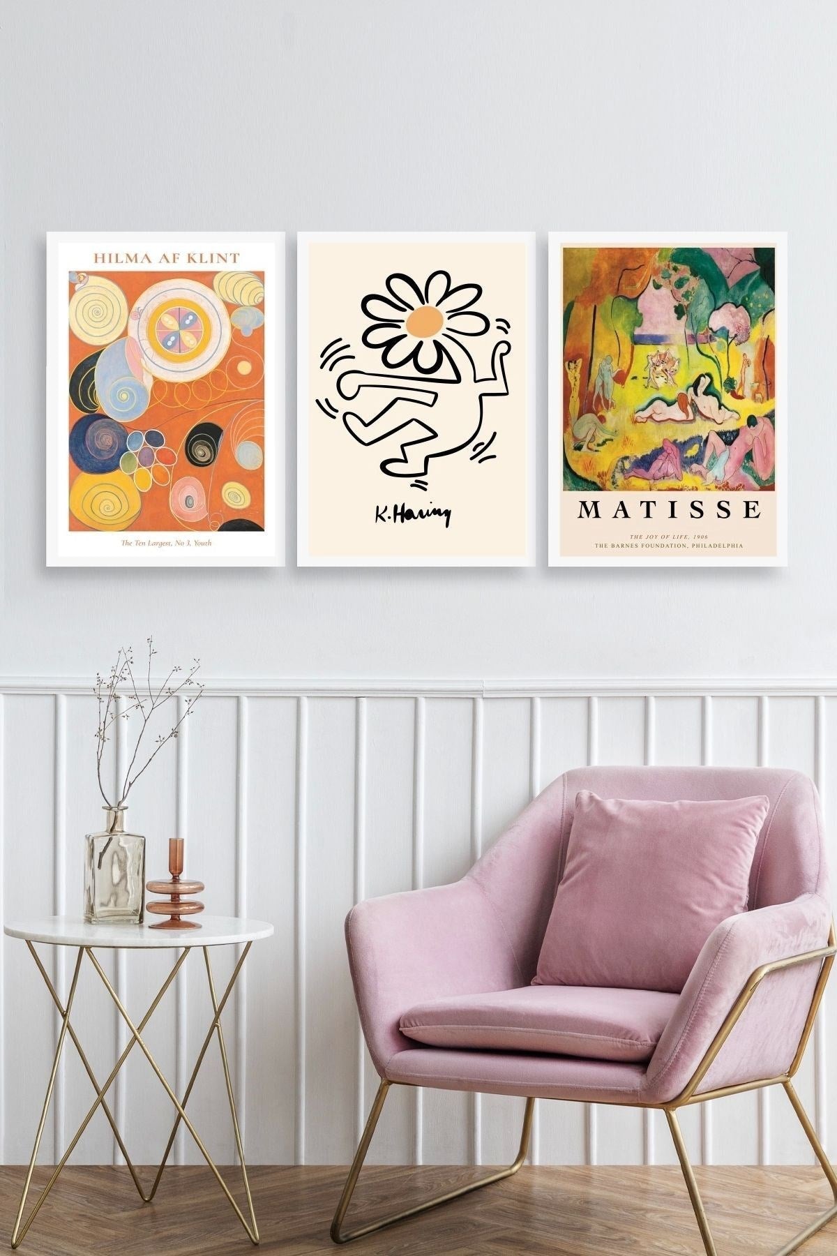 Ünlü Tablolar Üçlü Ahşap Çerçeveli Tablo 23 x 30