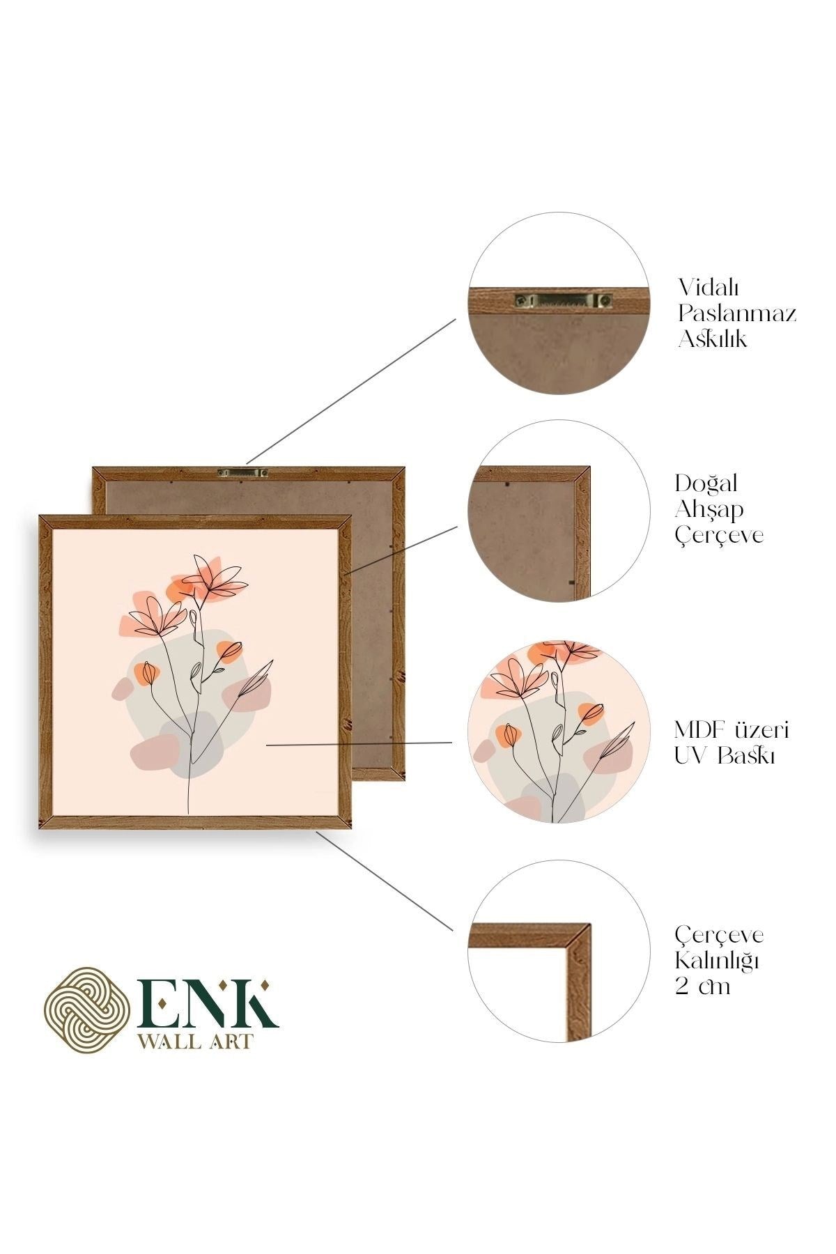 Çiçek Ahşap Çerçeveli Tablo 23 x 23