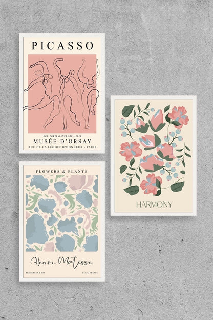 Ünlü Tablolar Üçlü Ahşap Çerçeveli Tablo 50 x 70