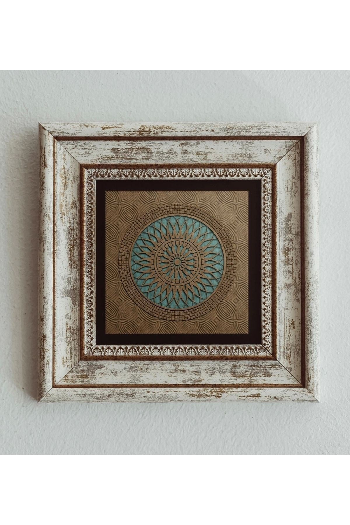 Selçuklu Motifi Gergi Tavan Çerçeveli Taş Tablo , Çerçeveli Taş Duvar Dekoru 20 cm