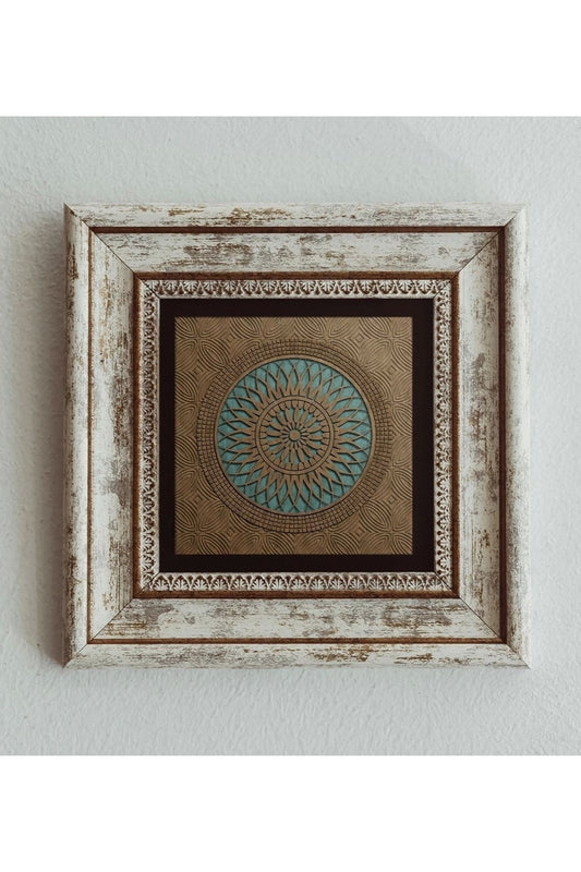 Selçuklu Motifi Gergi Tavan Çerçeveli Taş Tablo , Çerçeveli Taş Duvar Dekoru 20 cm