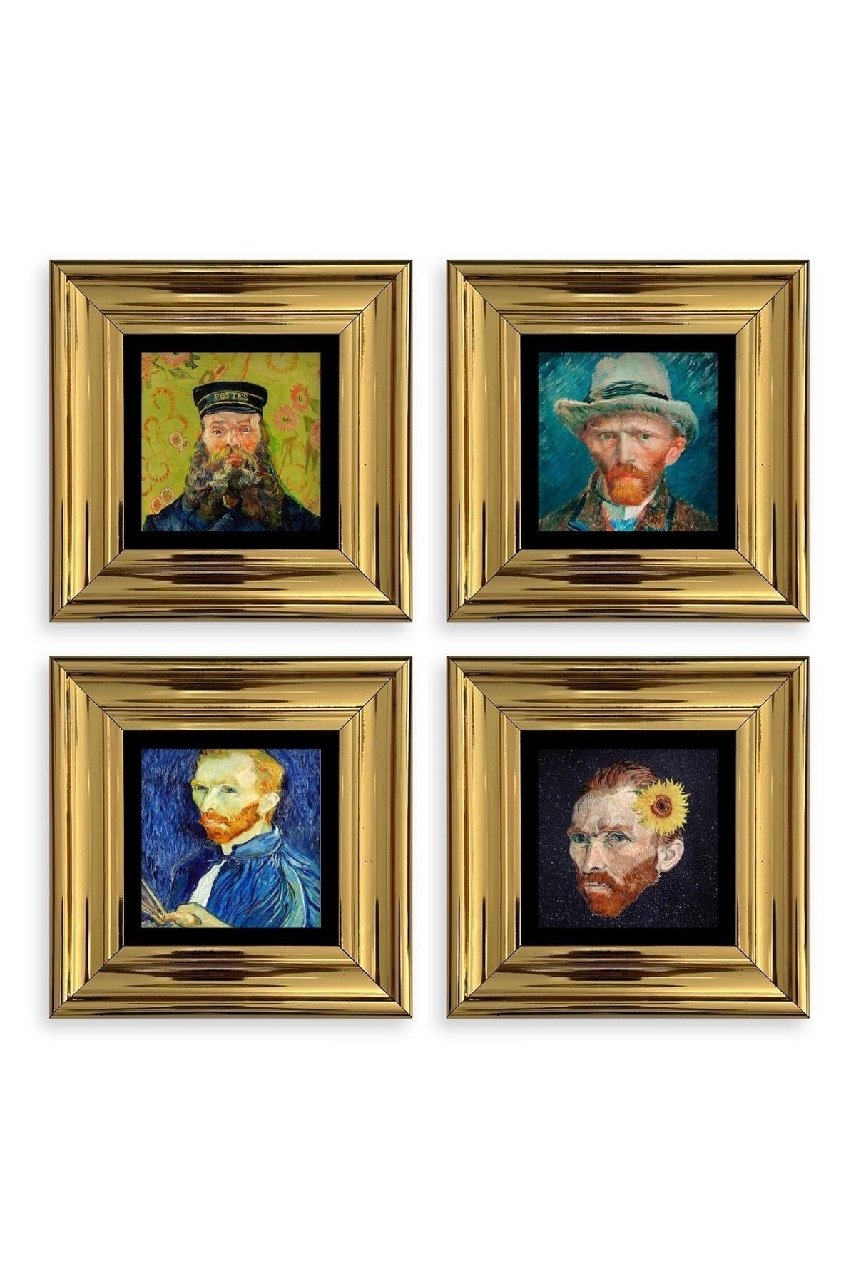 Van Gogh 4 lü Set Çerçeveli Taş Tablo 20 cm