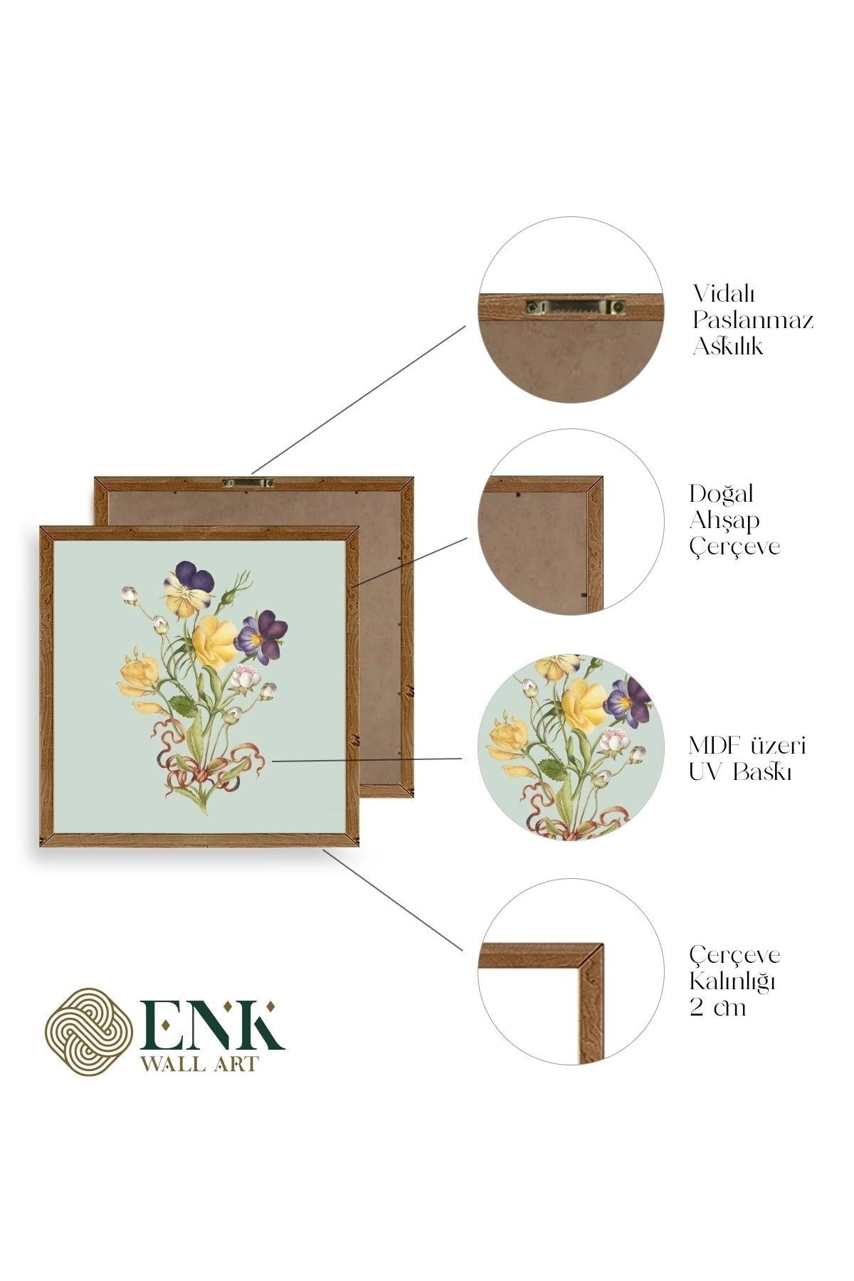 Çiçek Ahşap Çerçeveli Tablo 23 x 23