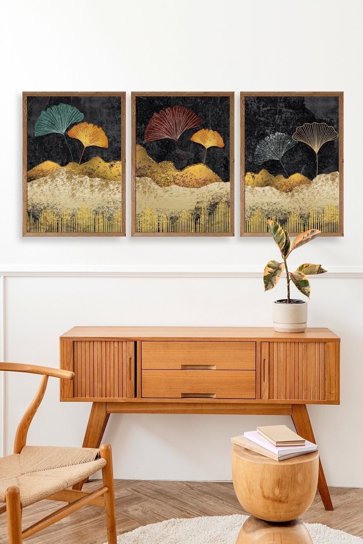 Manzara Üçlü Ahşap Çerçeveli Tablo 23 x 30