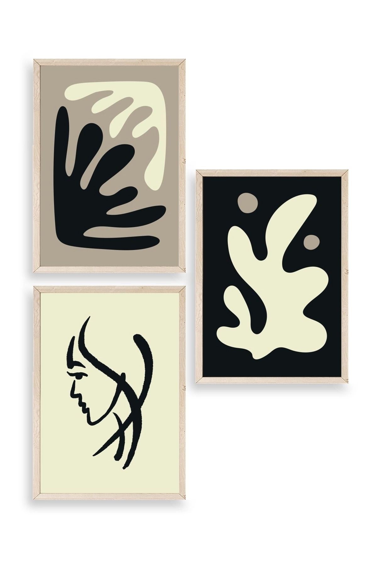 Soyut Üçlü Ahşap Çerçeveli Tablo 30 x 40