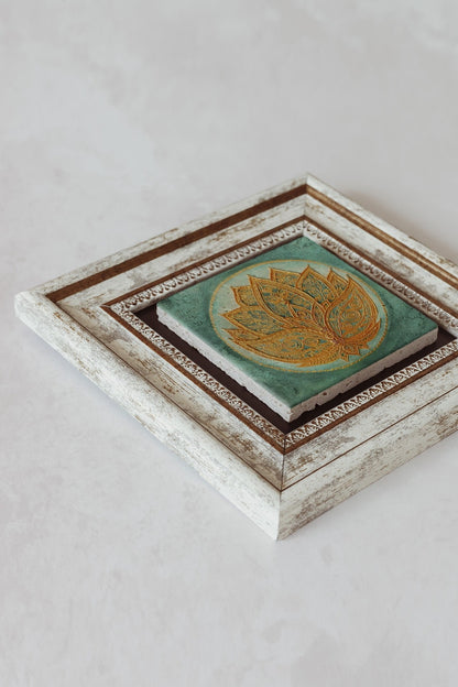 Lotus Çiçeği Çerçeveli Taş Tablo , Çerçeveli Taş Duvar Dekoru 20 cm