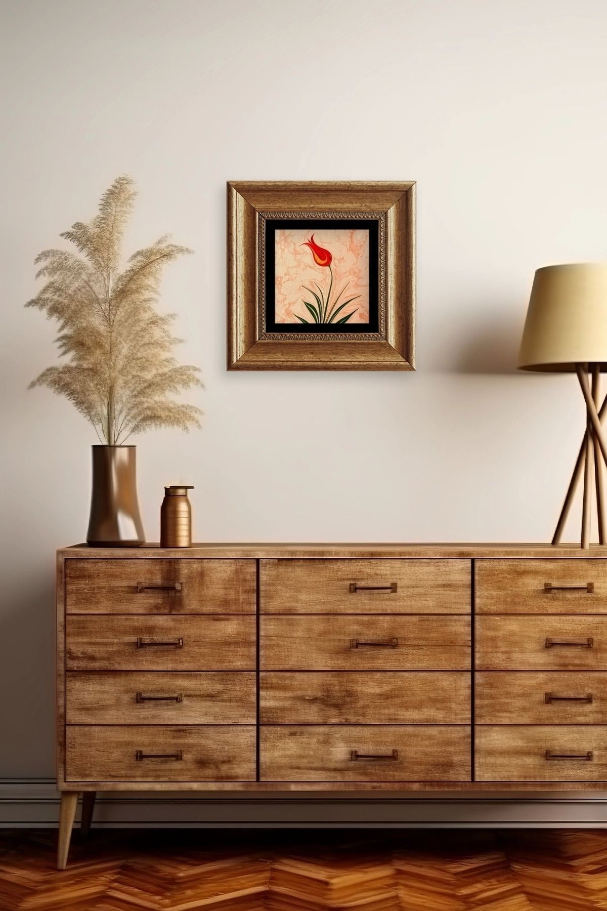 Ebru Lale Çerçeveli Taş Tablo 20 cm