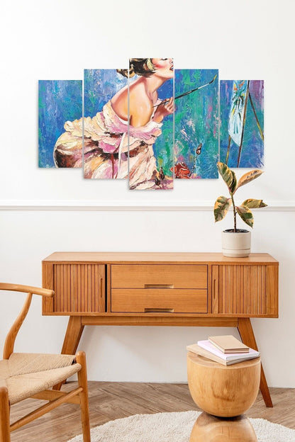 Ressam Kadın 5 Parçalı Mdf Tablo 60 x 100