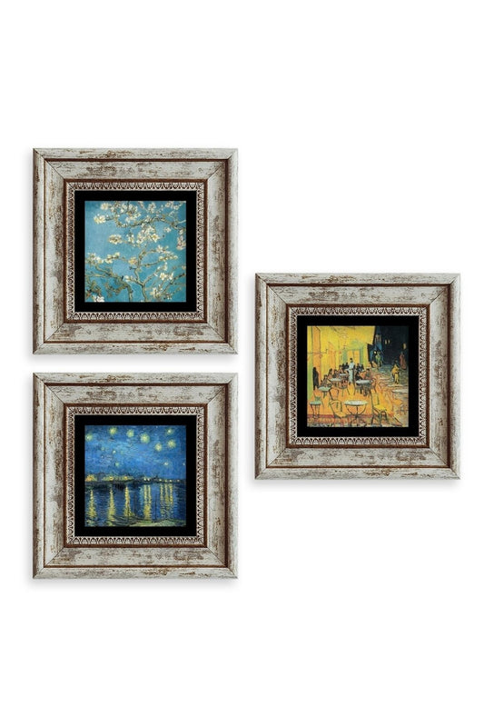 Van Gogh 3 lü Set Çerçeveli Taş Tablo 20 cm
