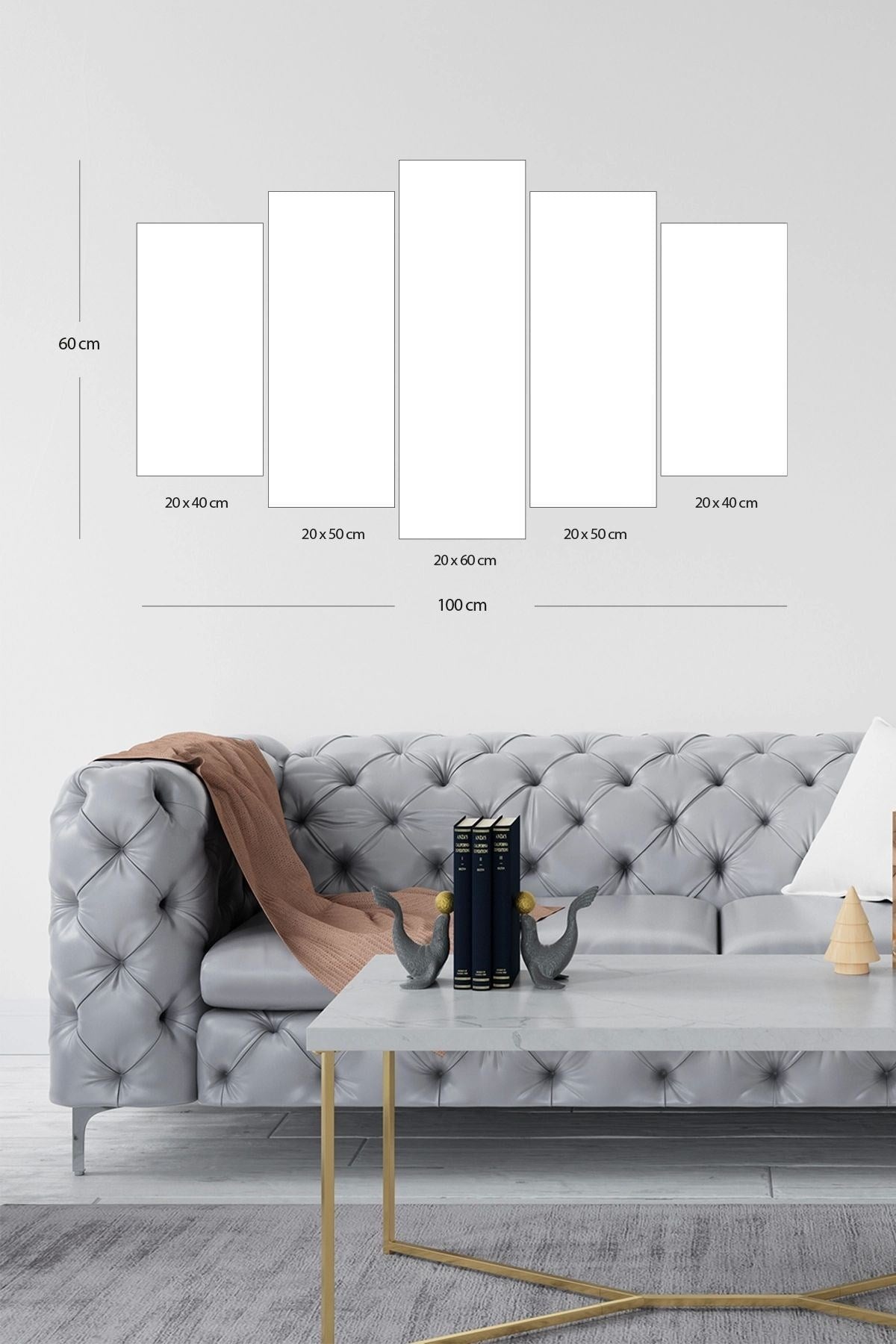 Mor Çiçekler 5 Parçalı Mdf Tablo 60 x 100