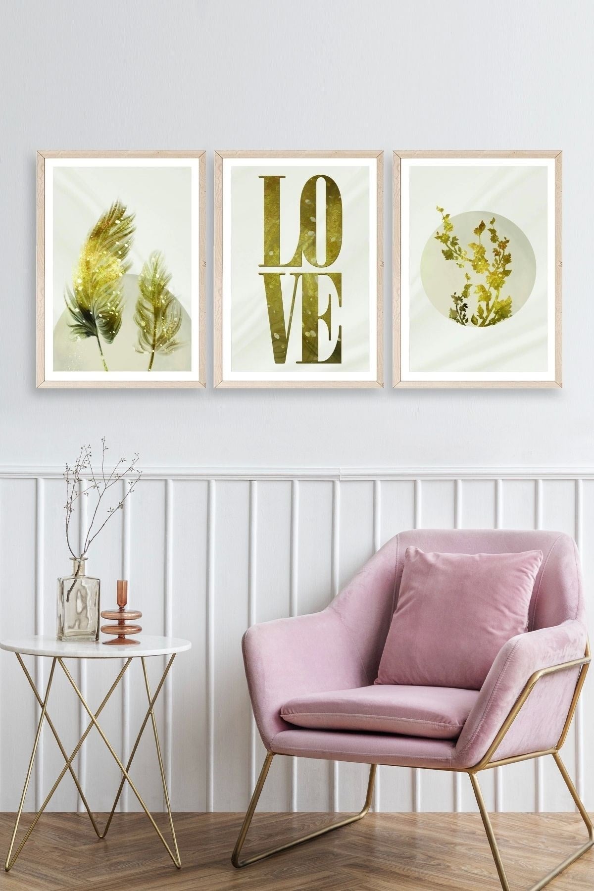 Manzara Üçlü Ahşap Çerçeveli Tablo 50 x 70