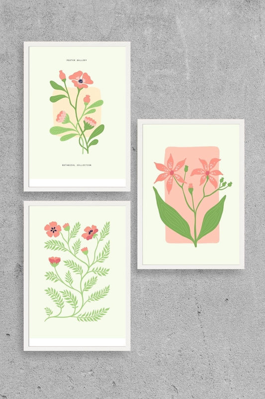 Botanik Üçlü Ahşap Çerçeveli Tablo 23 x 30