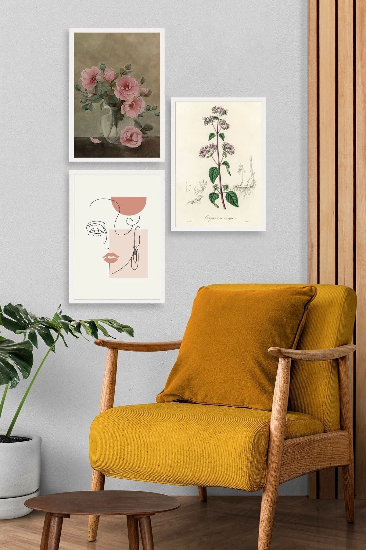 Çiçek Üçlü Ahşap Çerçeveli Tablo 23 x 30