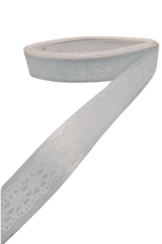 Tafta Dantel Görünümlü Kurdele Gri 25 mm 1 Metre