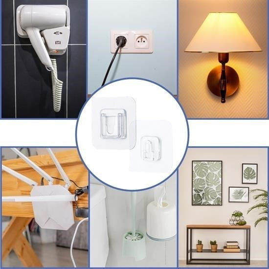 BUFFER® Eşya Sabitleme Askısı 10 Çift Şeffaf Çift Taraflı Yapışkanlı Geçmeli Klips