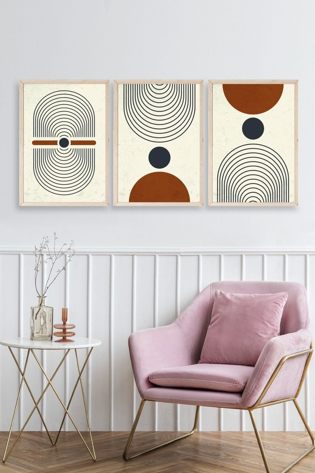 Rahatlatıcı Şekiller Üçlü Ahşap Çerçeveli Tablo 23 x 30