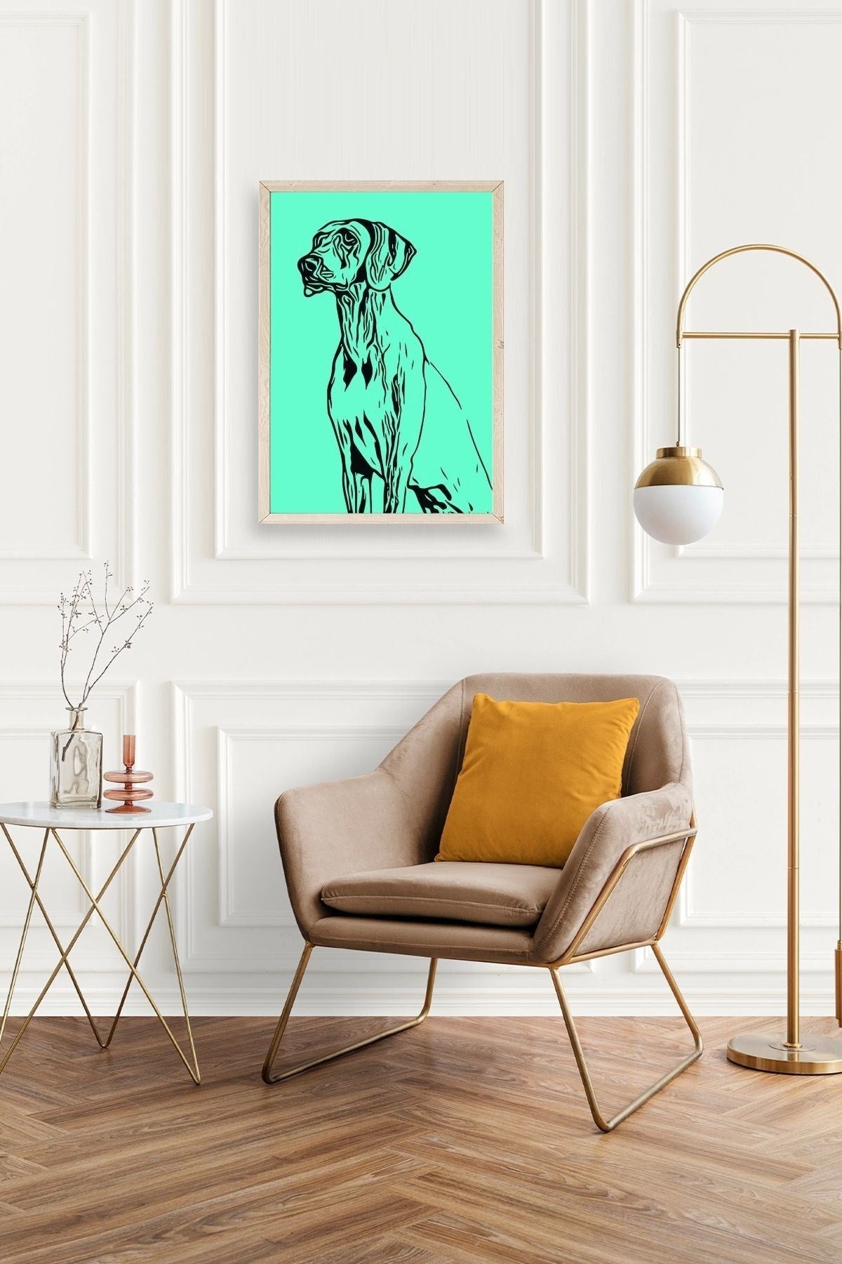 Köpek Ahşap Çerçeveli Tablo 17 x 23